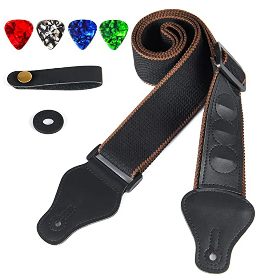 7Pcs/Set Guitar Strap Black PU - Musical Instrument Art のレビューと価格