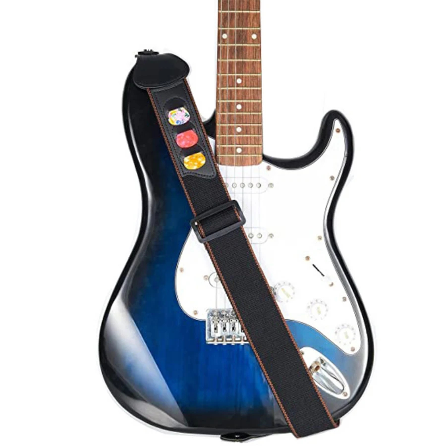 7Pcs/Set Guitar Strap Black PU - Musical Instrument Art のレビューと価格
