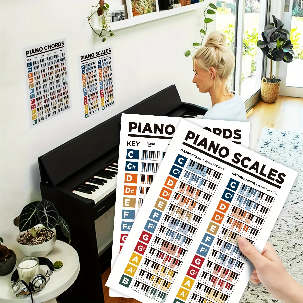 2pcs/set Piano Keyboard Chord  - Musical Instrument Poster のレビューと価格