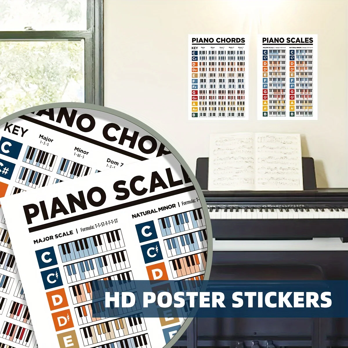 2pcs/set Piano Keyboard Chord  - Musical Instrument Poster のレビューと価格